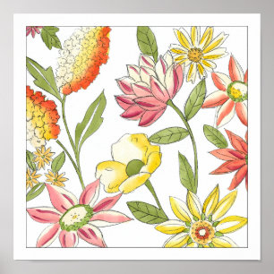 Floral Garden Design with White Background Poster