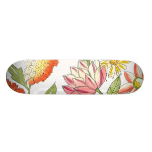 Floral Garden Design with White Background Skateboard