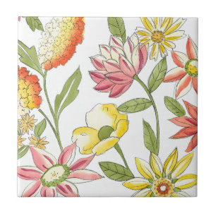 Floral Garden Design with White Background Tile