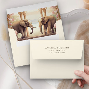 Floral Garden Elephants Indian Cream Wedding Envelope