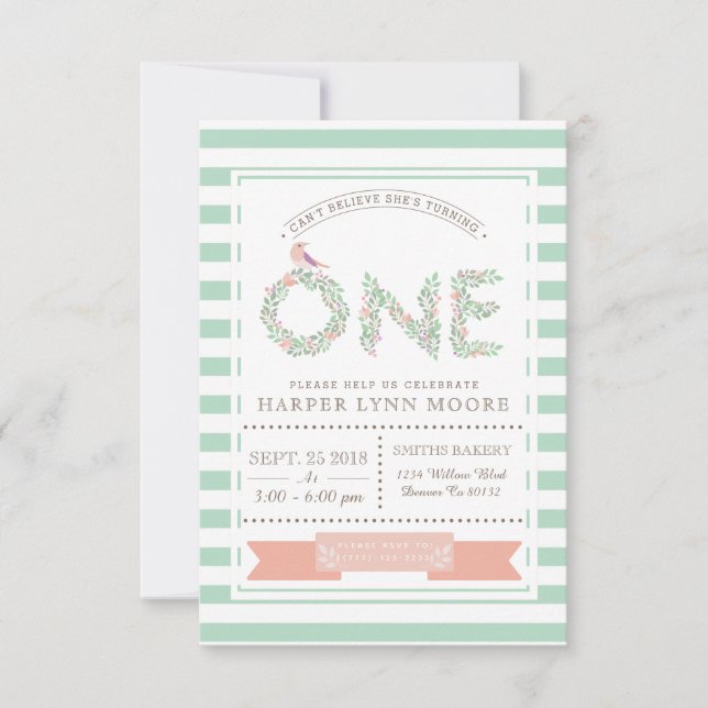 Floral Garden | First Birthday Party Invitation (Front)