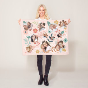 Floral Garden Flower Family Photo Frame Collage Fleece Blanket