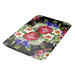 Floral Garden Flowers Narcissus Foliage White Red Bath Mat
