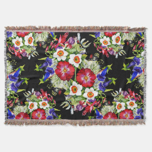 Floral Garden Flowers Narcissus Foliage White Red Throw Blanket