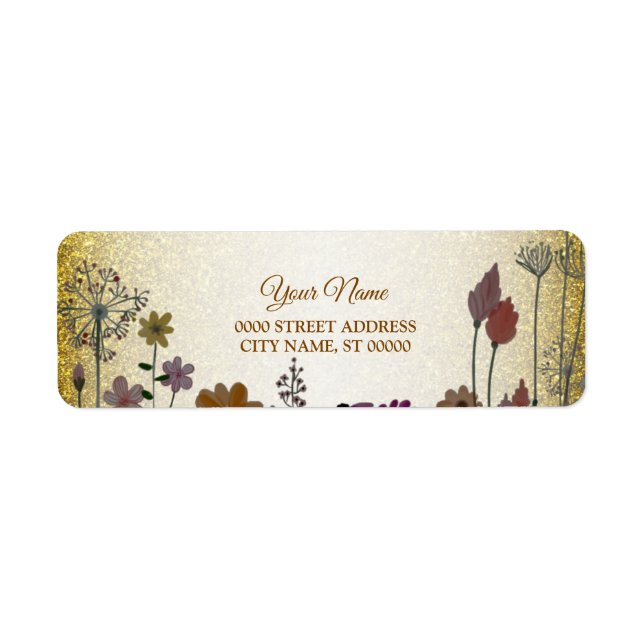 Floral Garden Gold Glitter Wedding Return Address (Front)