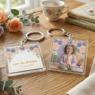 Floral Garden Grandma Photo Keychain