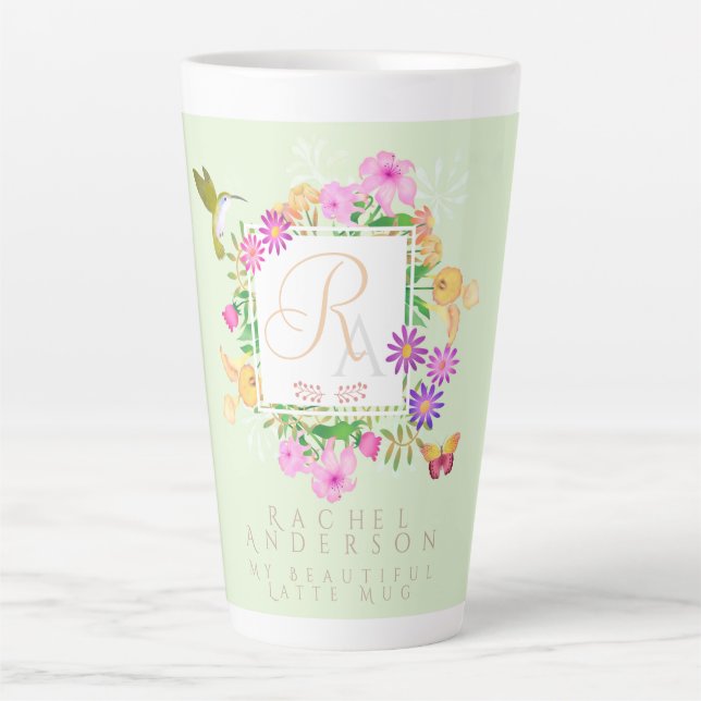 Floral Garden Green Latte Latte Mug (Front)