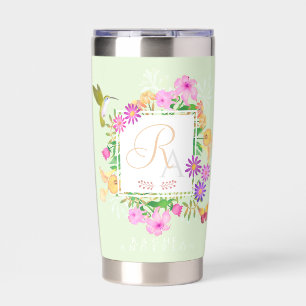 Floral Garden Green Monogram Insulated Tumbler