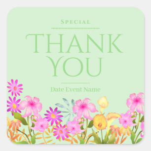 Floral Garden Green Thank You Square Sticker