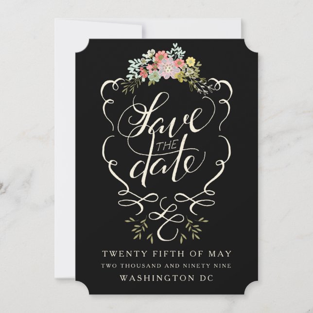 Floral Garden Hand Lettering Save the Date Cards (Front)