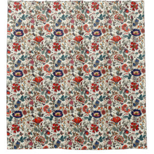 Floral Garden in Reds and Dark Blues Shower Curtain