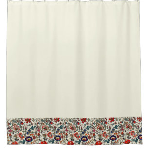 Floral Garden in Reds Border on Cream Background Shower Curtain