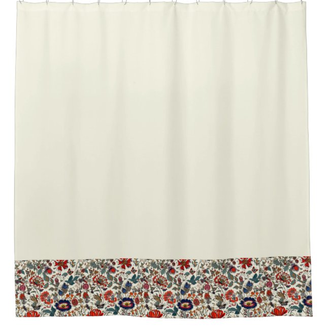 Floral Garden in Reds Border on Cream Background Shower Curtain (Front)