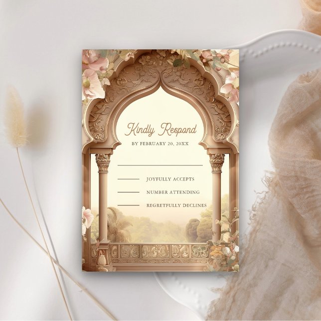 Floral Garden Indian Palace Arch Wedding RSVP Card (Creator Uploaded)