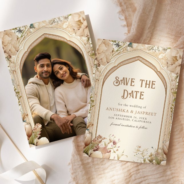 Floral Garden Indian Palace Wedding Photo Save The Date (Creator Uploaded)