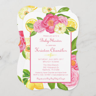 Floral Garden Lemon Girl Baby Shower Invitation