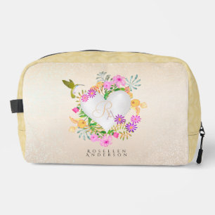 Floral Garden Monogram Heart Beige Dopp Kit