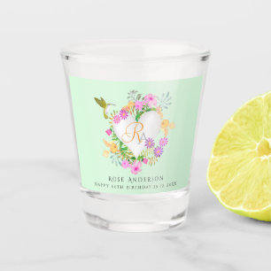 Floral Garden Monogram Heart Green Shot Glass