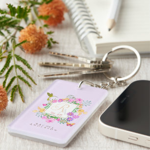 Floral Garden Monogram Pink Key Ring
