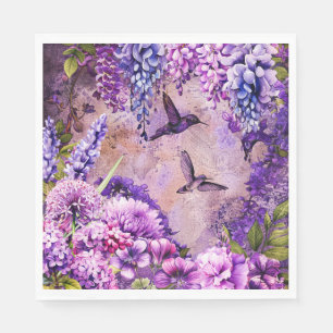 Floral Garden Napkin  Hummingbirds Wisteria