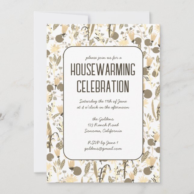 Floral Garden Neutrals Custom HOUSEWARMING PARTY Invitation (Front)