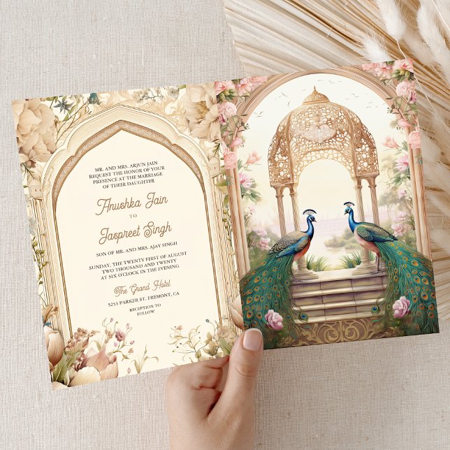 Floral Garden Peacocks Indian Palace Wedding Invitation (Creator Uploaded)