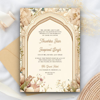 Floral Garden Peacocks Indian Palace Wedding Invitation