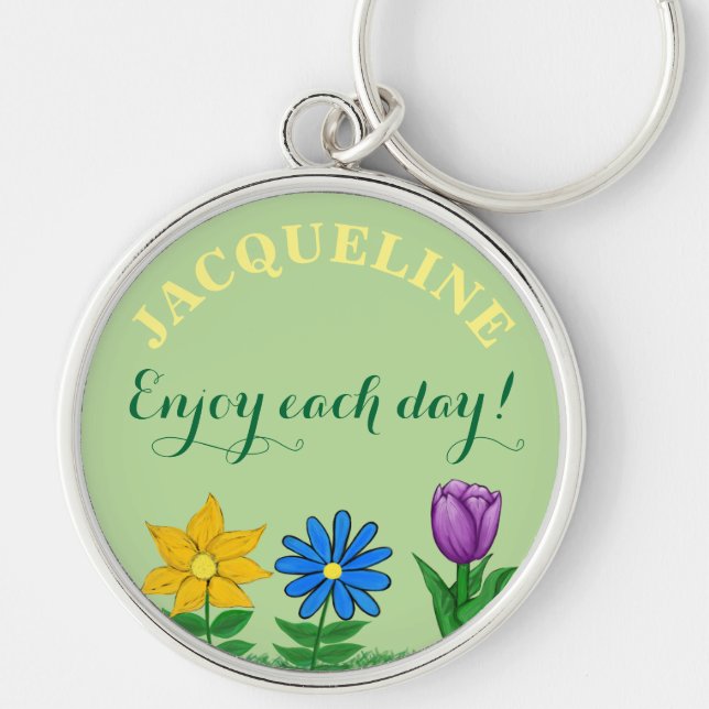 Floral Garden Personalised Name Key Ring (Front)