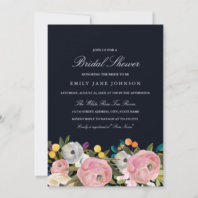Floral Garden Pink Blue Bridal Shower Invite (Front)