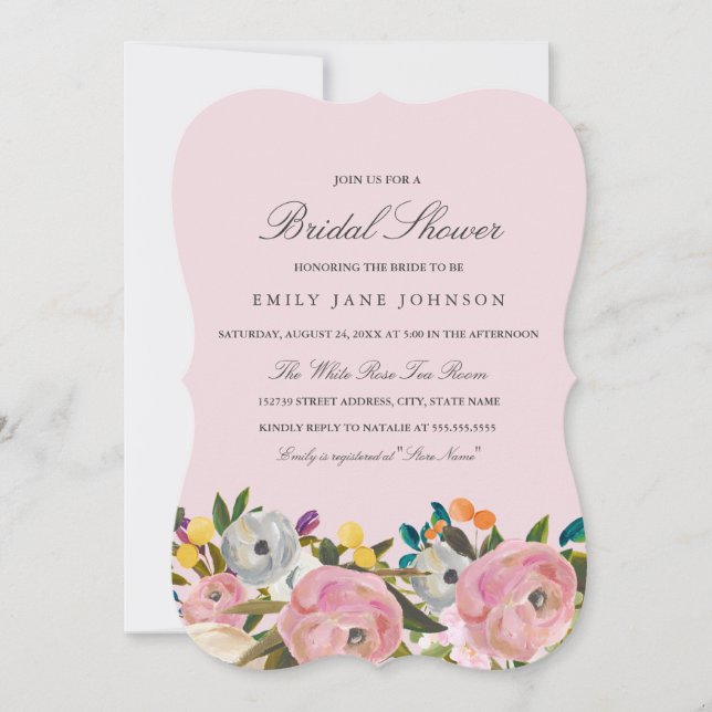 Floral Garden Pink Bridal Shower Invite (Front)