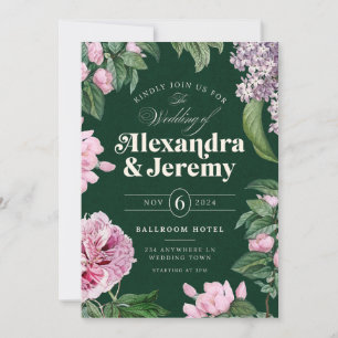 Floral Garden Pink & Green Wedding Invitation