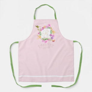 Floral Garden Pink Monogram Apron