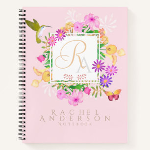 Floral Garden Pink Monogram  Notebook