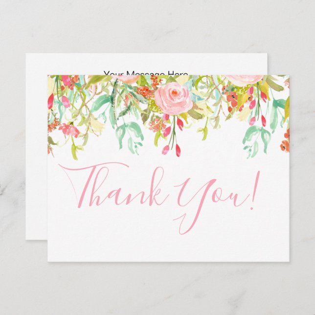 Floral Garden Pink Thank You Note Card (Front/Back)