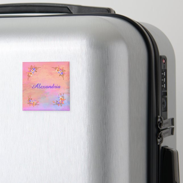 Floral Garden Pink Watercolor Elegant  Personalise Magnet (In Situ (Luggage))