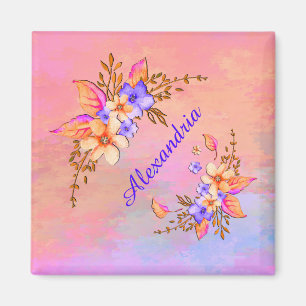 Floral Garden Pink Watercolor Personalize Magnet