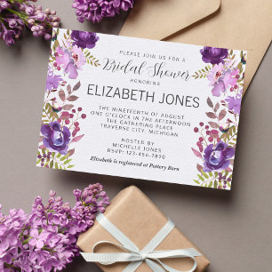 Floral Garden Purple Violet Lavender Bridal Shower Invitation
