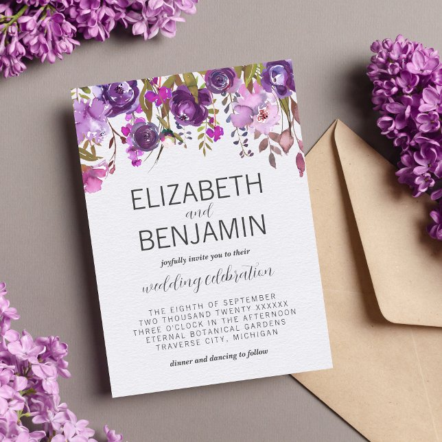 Floral Garden Purple Violet Lavender Lilac Wedding Invitation (Creator Uploaded)