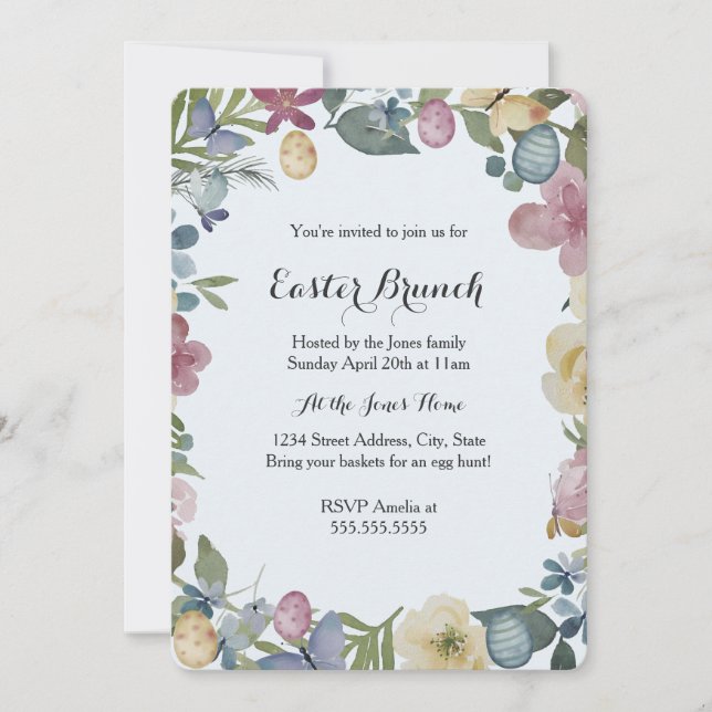 Floral Garden Sweet Easter Brunch Invitation (Front)