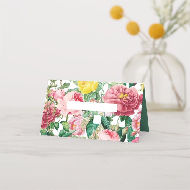 Floral Garden, Watercolor & Geometric Wedding Place Card (Front)