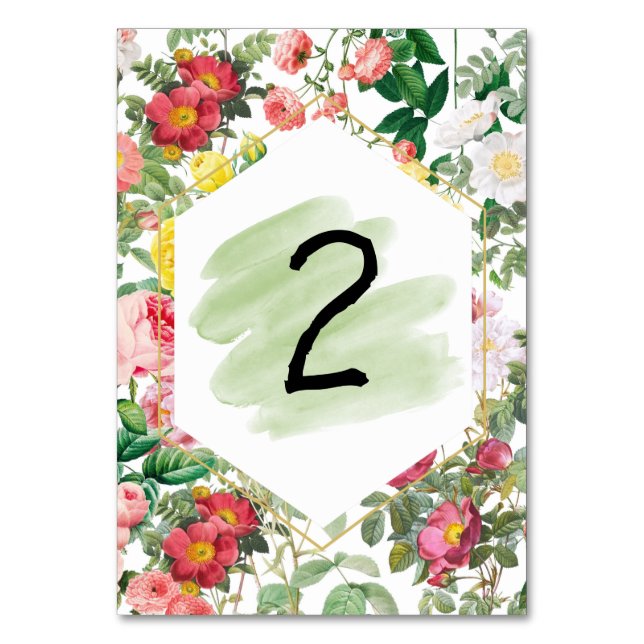 Floral Garden Watercolor Wedding Table Number (Front)