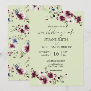 Floral Garden Wedding Elegant Green Invitation