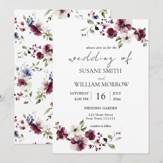 Floral Garden Wedding Elegant Invitation (Front/Back)