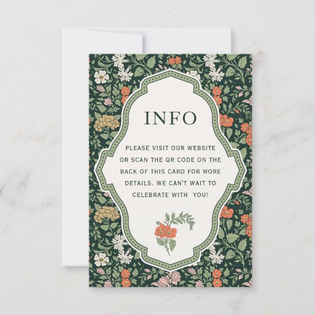 Floral Garden Wedding Info QR Code Enclosure Card (Front)