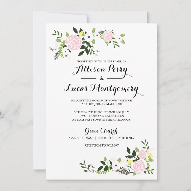 Floral Garden Wedding Invitation - white (Front)