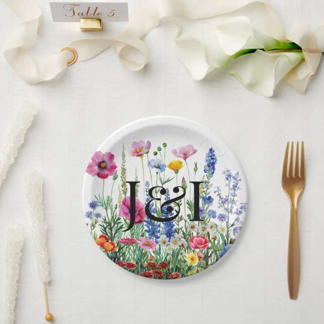 Floral garden wedding paper plate (Wedding)