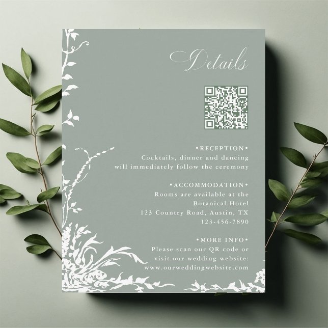 Floral Garden Wedding QR Code Details Sage Green Enclosure Card (Creator Uploaded)