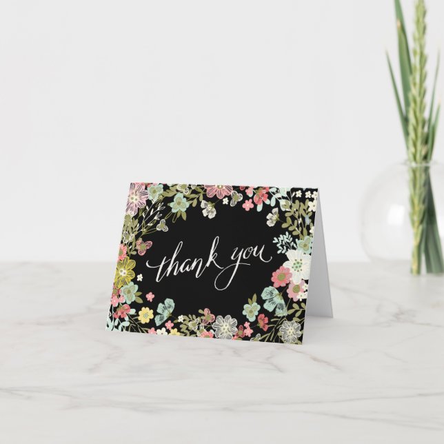 Floral Garden Wedding Thank You Note Cards (Front)