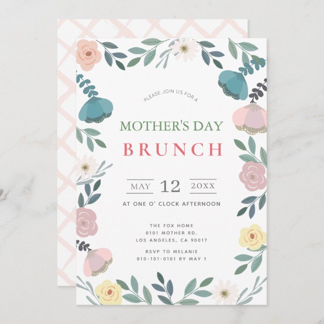 Floral Garden White Mother's Day Brunch Invitation (Front/Back)