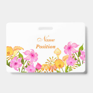 Floral Garden White Name ID Badge